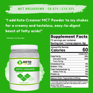 KETO CREAMER - MCT OIL POWDER UNFLAVORED - 75 SERVINGS