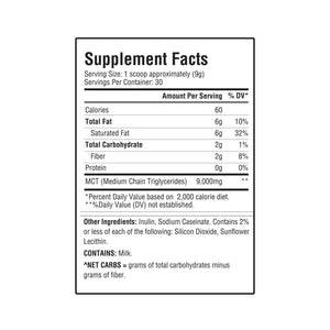 KETO CREAMER - MCT OIL POWDER UNFLAVORED - 30 SERVINGS